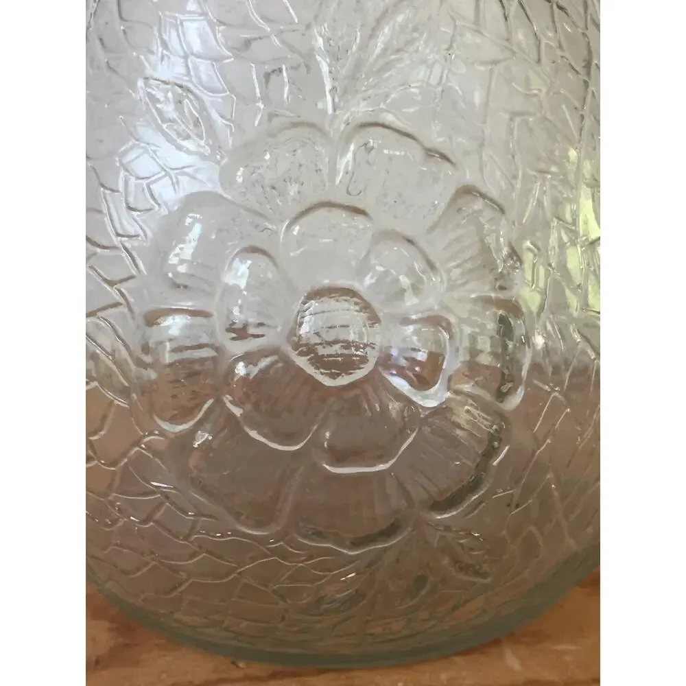 Vintage Pressed Glass Double Handle Floral Wine Decanter Bottle Candlestick 9